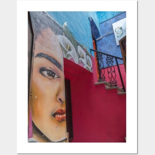 Mexico. Guanajuato. Graffiti of Frida. Posters and Art